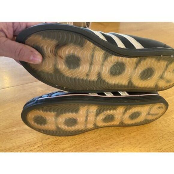 ADIDAS Womens Sz 9.5  Black Gold Stripes pink trim Cloudfoam Low Top Sneakers - Picture 7 of 10
